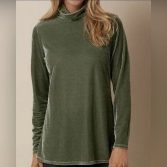 Soft Surrounding Women’s Green Velvet Velour Turtleneck Sweater Size XS NWOT - Picture 1 of 7